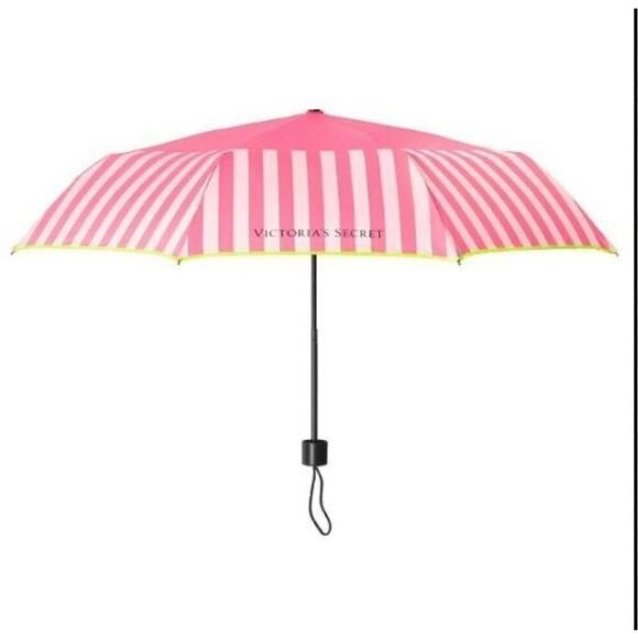 Victoria's secret VS signature stripe w/neon green trim & wristlet chain - Picture 2 of 10